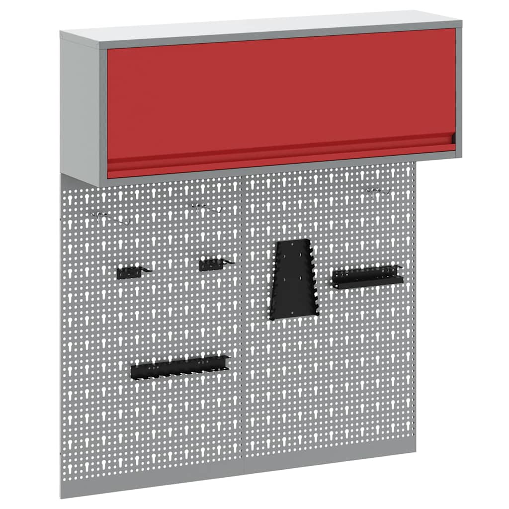 Vidaxxl ensemble d'armoires à outils avec étagère 3 pcs en acier thermolaqué rouge