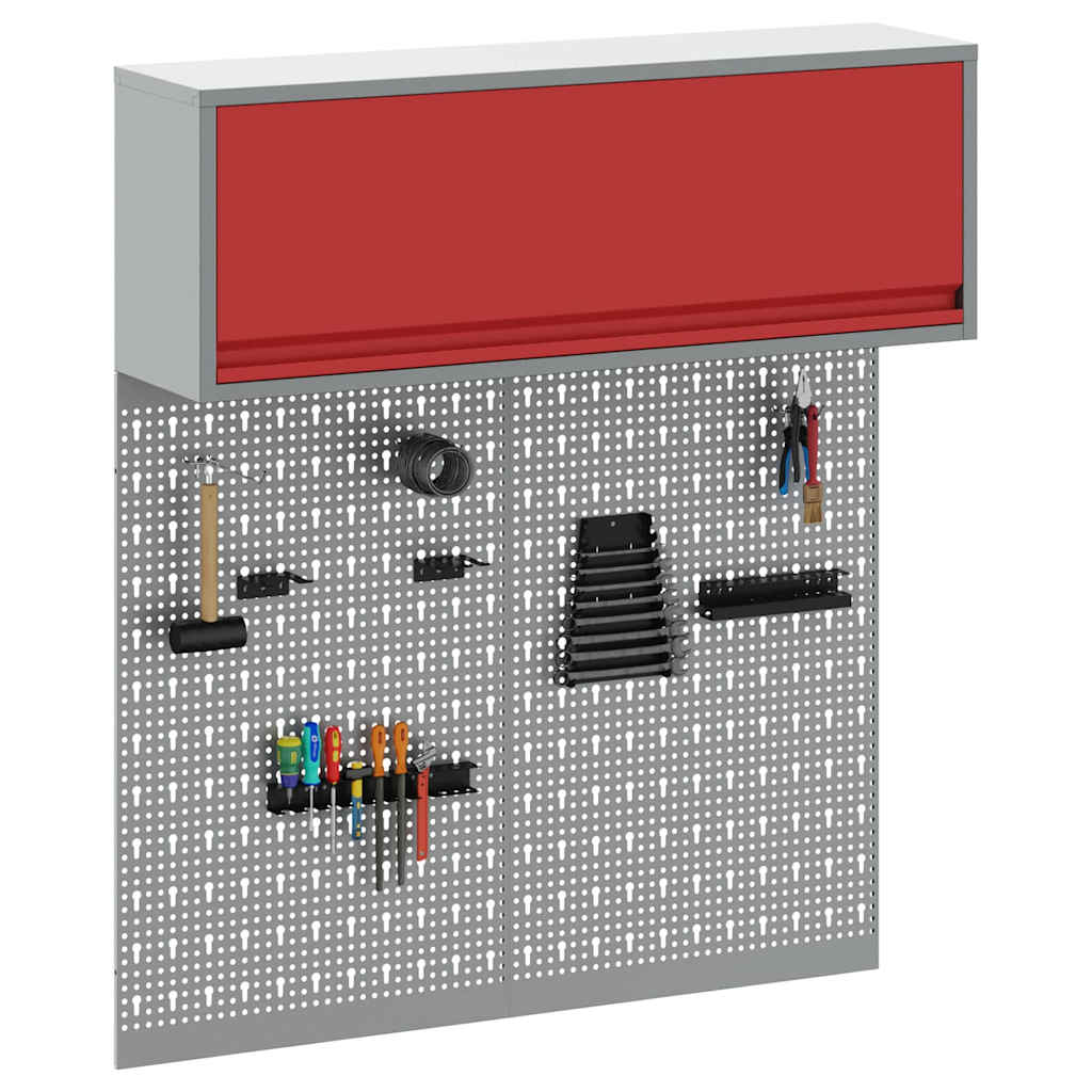 Vidaxxl ensemble d'armoires à outils avec étagère 3 pcs en acier thermolaqué rouge