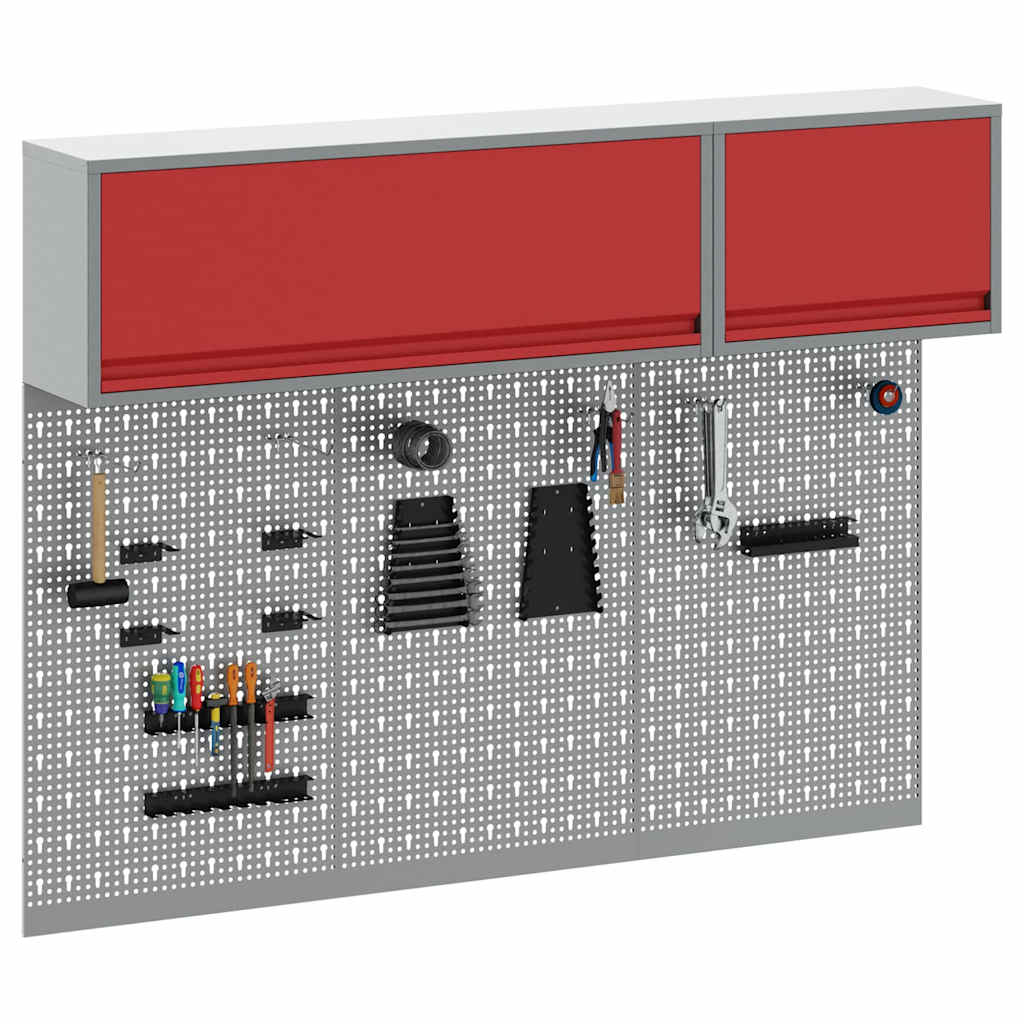 Vidaxxl ensemble d'armoires à outils avec étagère 5 pièces en acier thermolaqué rouge