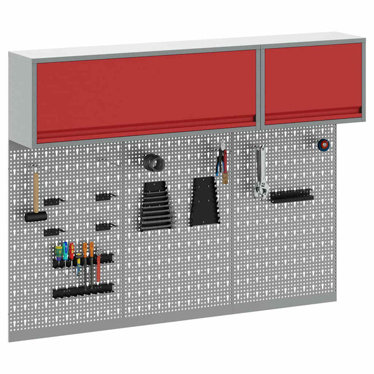 Vidaxxl ensemble d'armoires à outils avec étagère 5 pièces en acier thermolaqué rouge