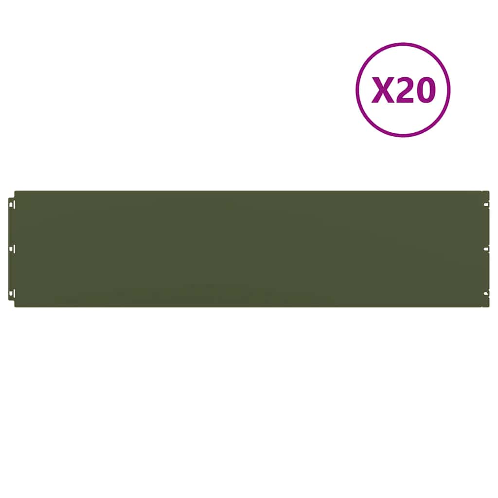 Vidaxl bordures de pelouse 20 pcs 25x103 cm acier laminé à froid vert olive