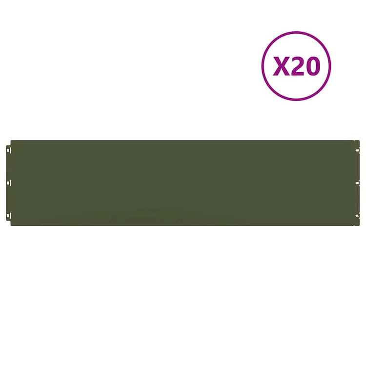 Vidaxl bordures de pelouse 20 pcs 25x103 cm acier laminé à froid vert olive