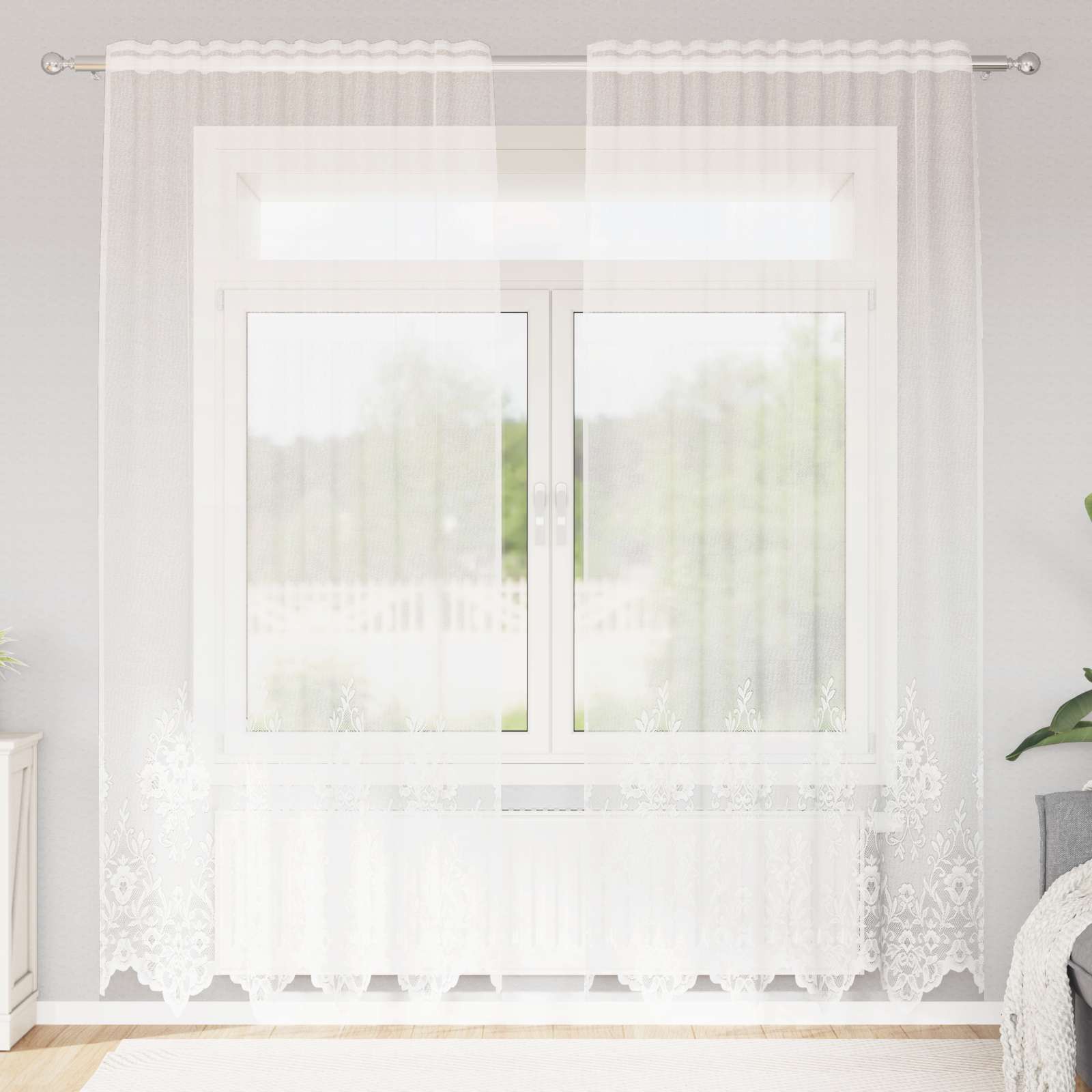 Vidaxx rideau en dentelle avec rideaux fleurs blanc 200 x 150 cm polyester