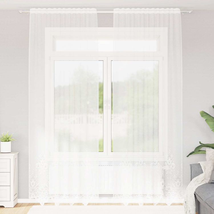 Vidaxx rideau en dentelle avec rideaux fleurs blanc 280 x 150 cm polyester