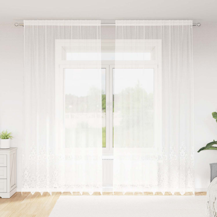 Vidaxx rideau en dentelle avec rideaux fleurs blanc 300 x 200 cm polyester
