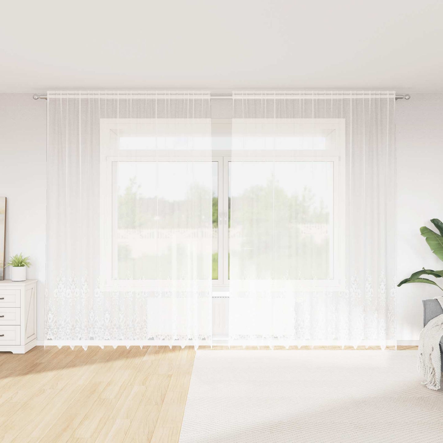 Vidaxx rideau en dentelle avec rideaux fleurs blanc 300 x 300 cm polyester