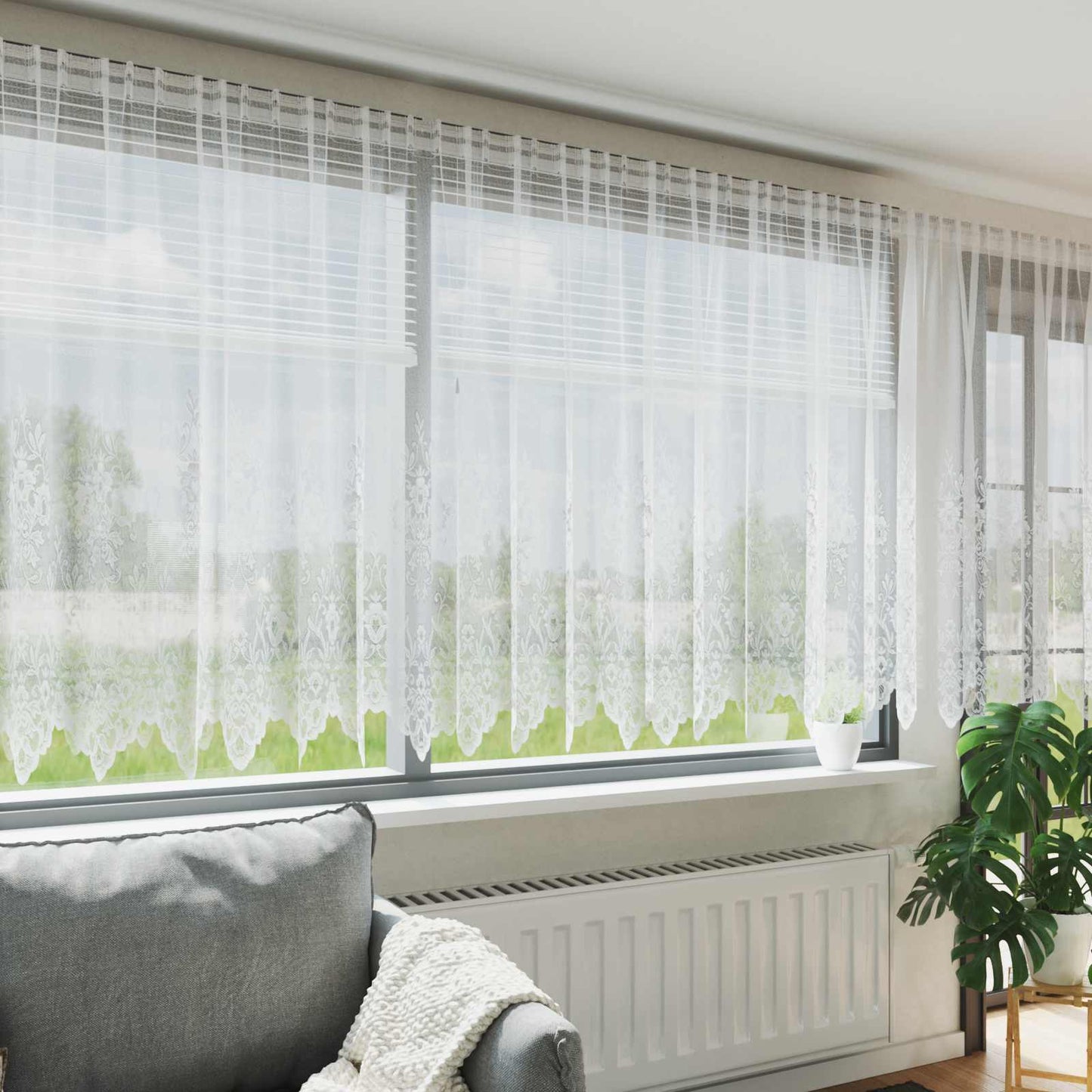 Vidaxx rideau en dentelle avec rideaux fleurs blanc 220 x 500 cm polyester