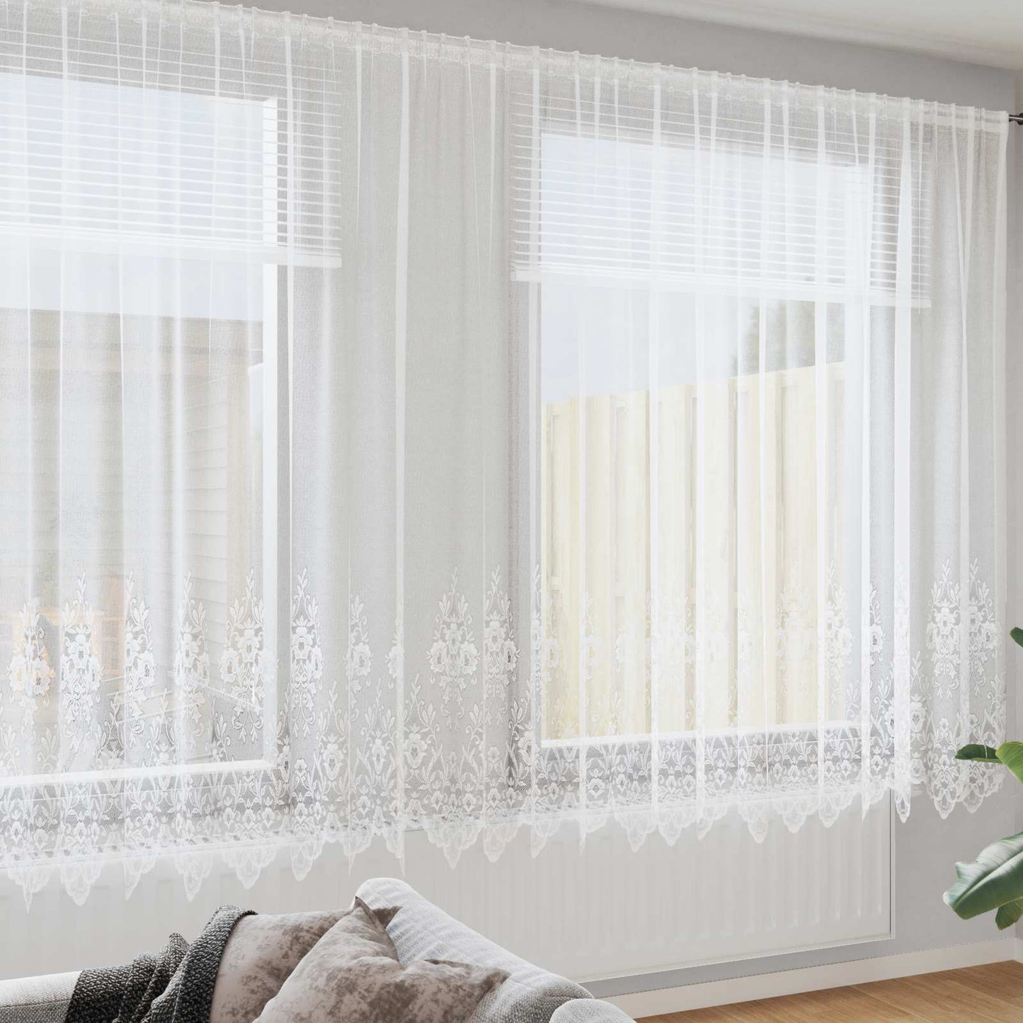 Vidaxx rideau en dentelle avec rideaux fleurs blanc 200 x 1200 cm polyester