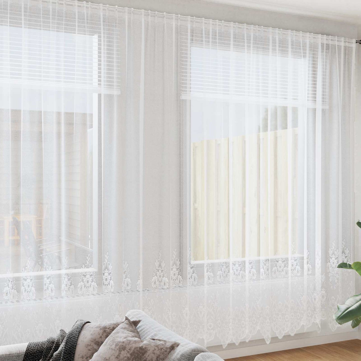 Vidaxx rideau en dentelle avec rideaux fleurs blanc 300 x 1200 cm polyester