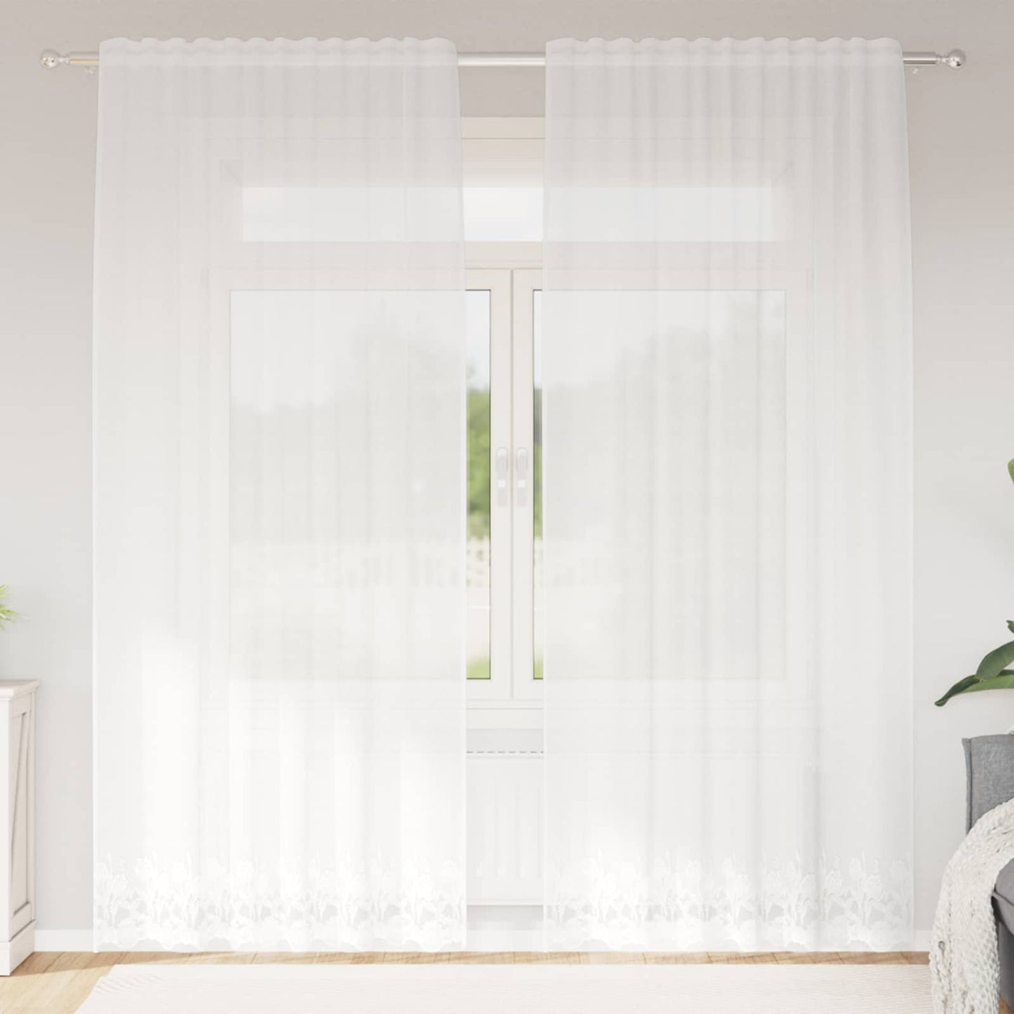 Vidaxx rideau en dentelle avec rideaux fleurs blanc 200 x 150 cm polyester