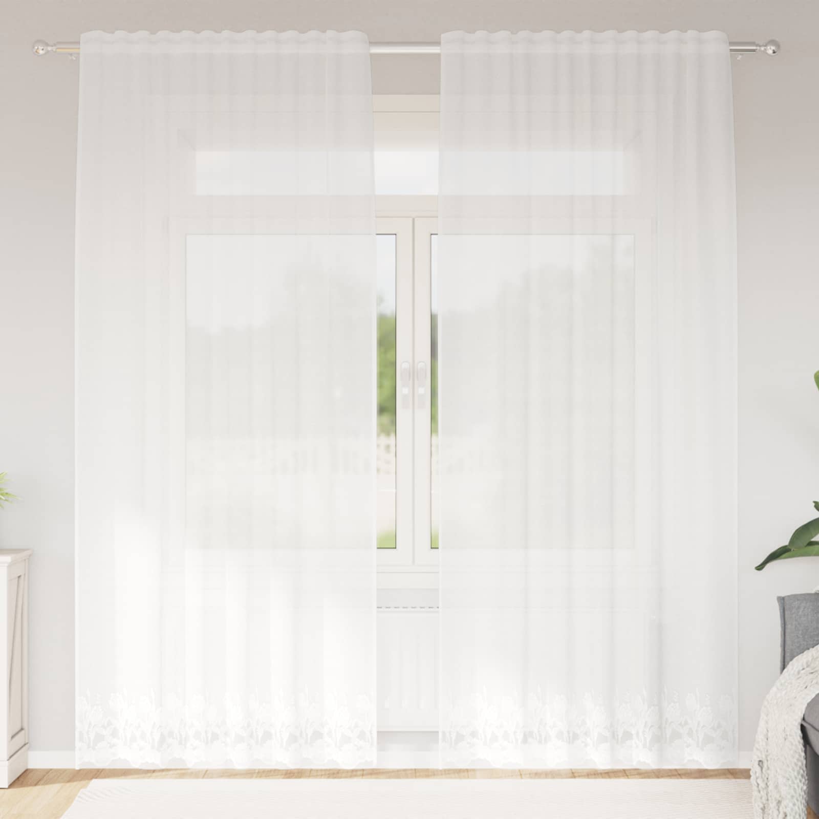 Vidaxx rideau en dentelle avec rideaux fleurs blanc 200 x 150 cm polyester