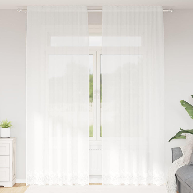 Vidaxx rideau en dentelle avec rideaux fleurs blanc 260 x 150 cm polyester
