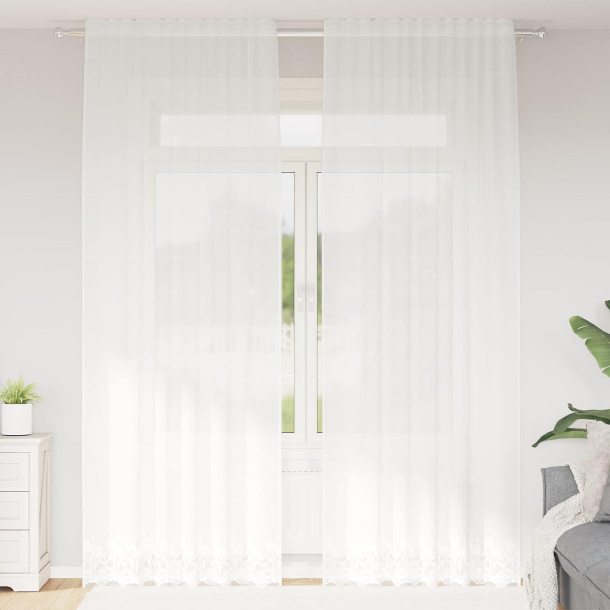 Vidaxx rideau en dentelle avec rideaux fleurs blanc 280 x 150 cm polyester