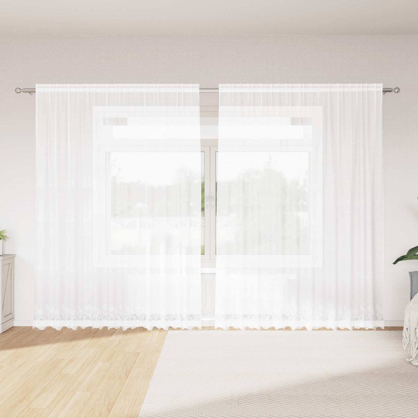 Vidaxx rideau en dentelle avec rideaux fleurs blanc 240 x 300 cm polyester