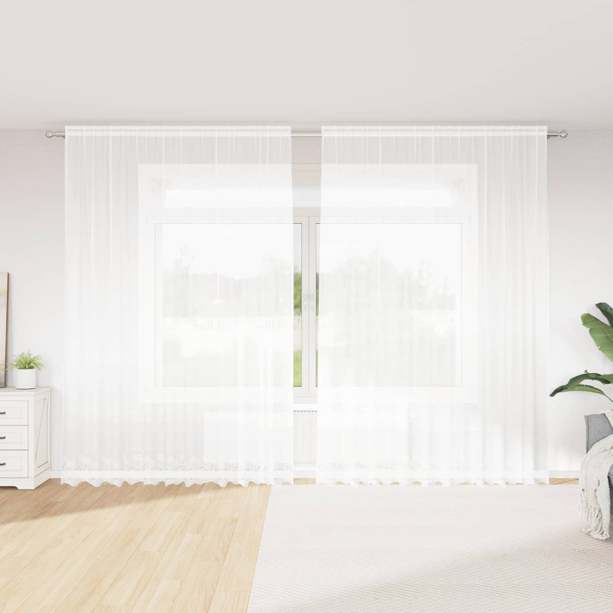 Vidaxx rideau en dentelle avec rideaux fleurs blanc 280 x 300 cm polyester