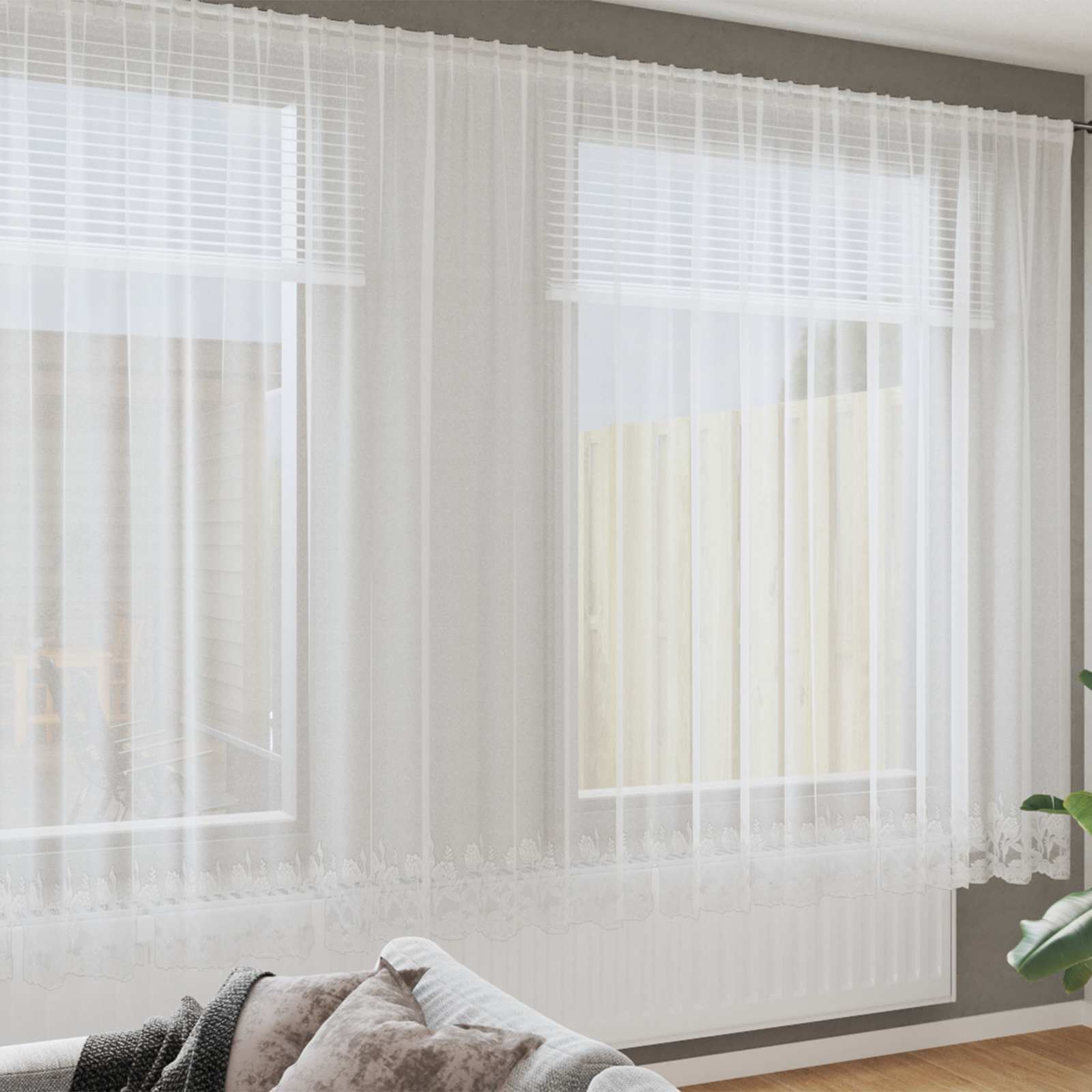 Vidaxx rideau en dentelle avec rideaux fleurs blanc 200 x 900 cm polyester