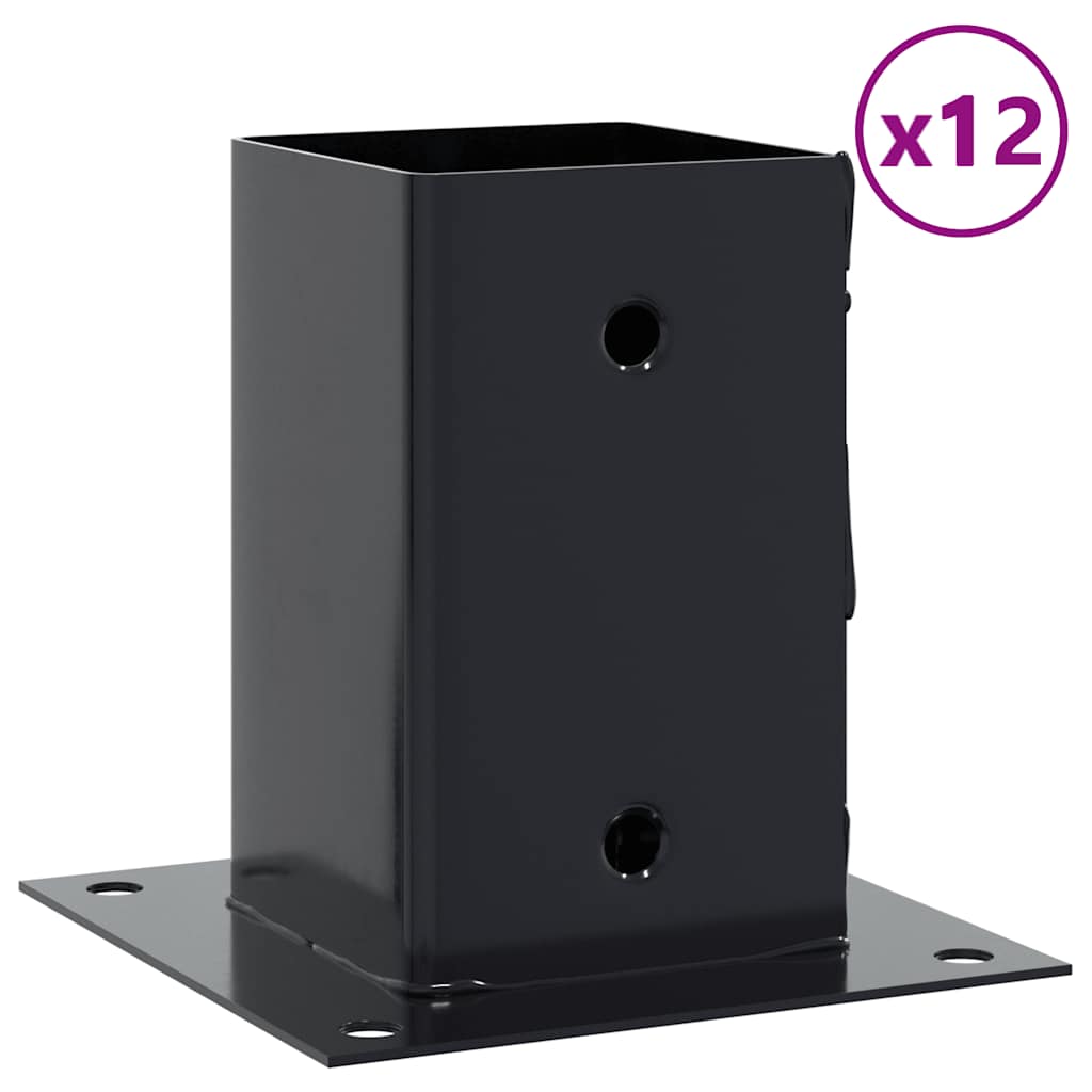 Vidaxl pieds de poteau carrés 12 pcs acier enduit de poudre anthracite