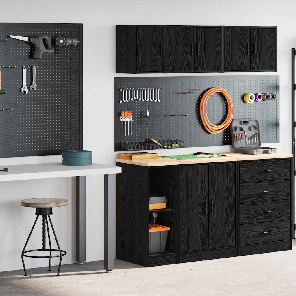 VidaXL armoires de garage 2 pcs aggloméré noir