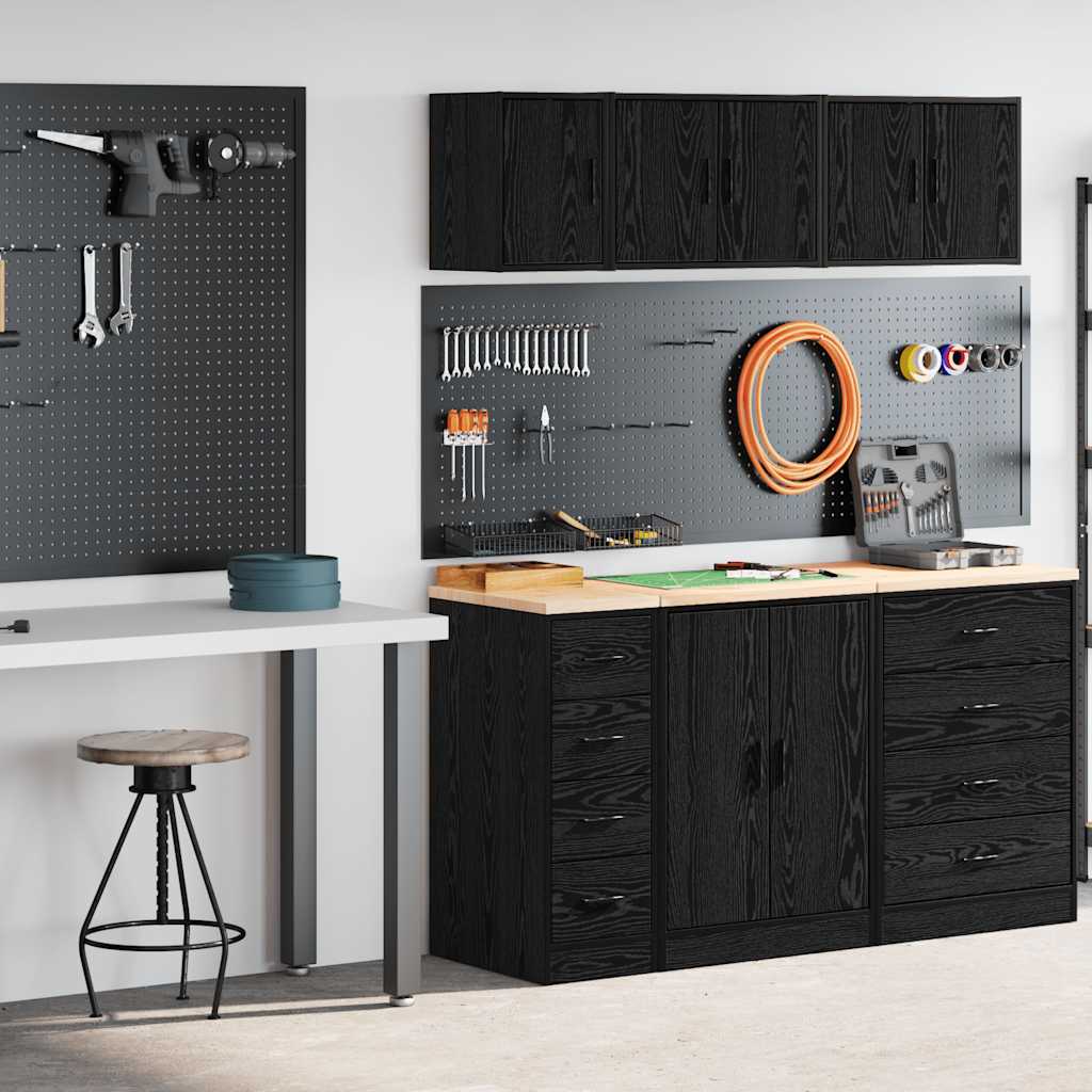 VidaXL armoires de garage 2 pcs aggloméré noir