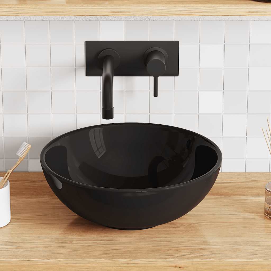 Vidaxx lavabo ø28x10 cm céramique noir brillant