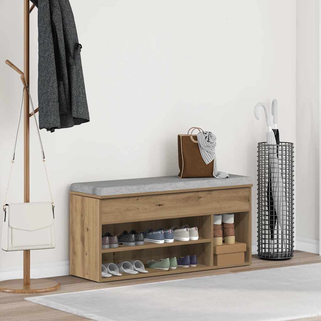 Banc à chaussures VidaXL 102x30,5x45 cm en bois travaillé, coloris chêne artisanal