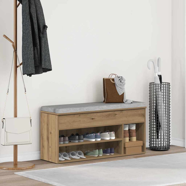 Banc à chaussures VidaXL 102x30,5x45 cm en bois travaillé, coloris chêne artisanal