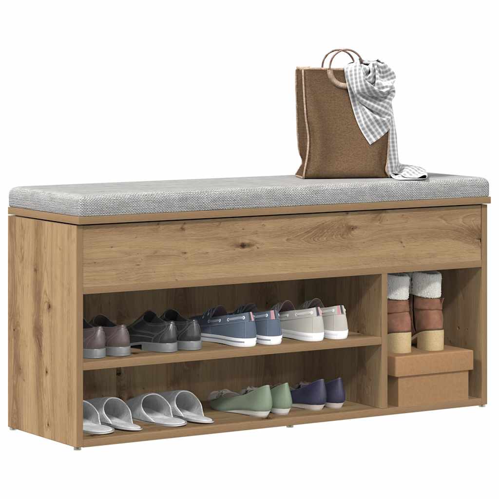 Banc à chaussures VidaXL 102x30,5x45 cm en bois travaillé, coloris chêne artisanal
