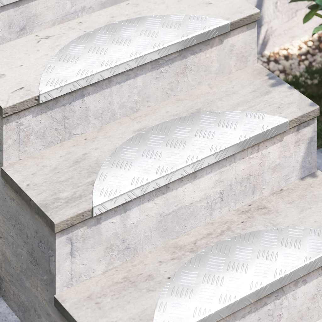Vidaxl marche d'escalier en forme de croissant 15 pcs argent 60 x 18 cm aluminium