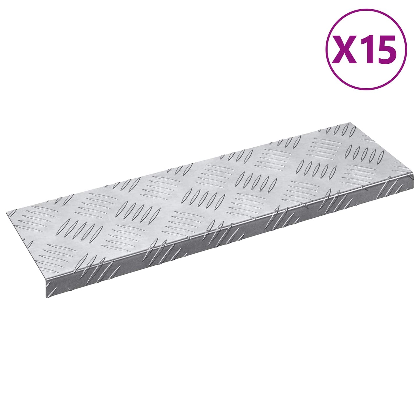VidaXL marche d'escalier rectangulaire 15 pcs argent 60 x 18 cm aluminium