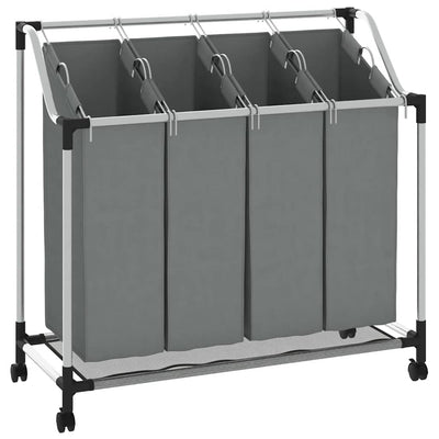 VidaXL panier à linge à roulettes, 4 compartiments, gris