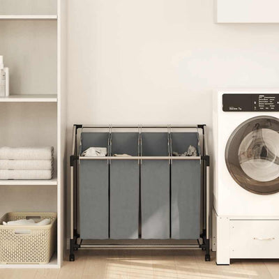 VidaXL panier à linge à roulettes, 4 compartiments, gris