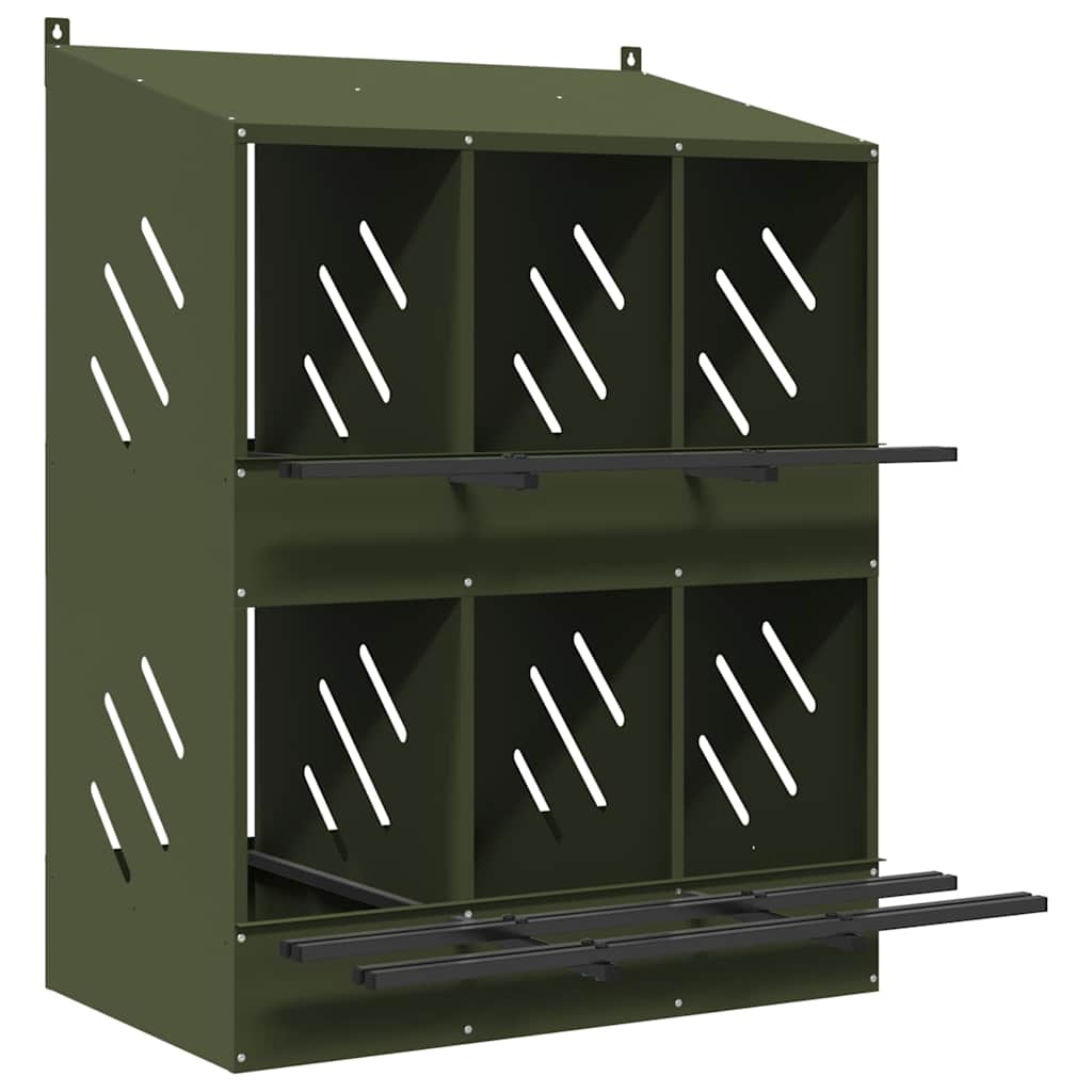 Nichoir à poules VidaXL avec 6 compartiments en métal vert olive