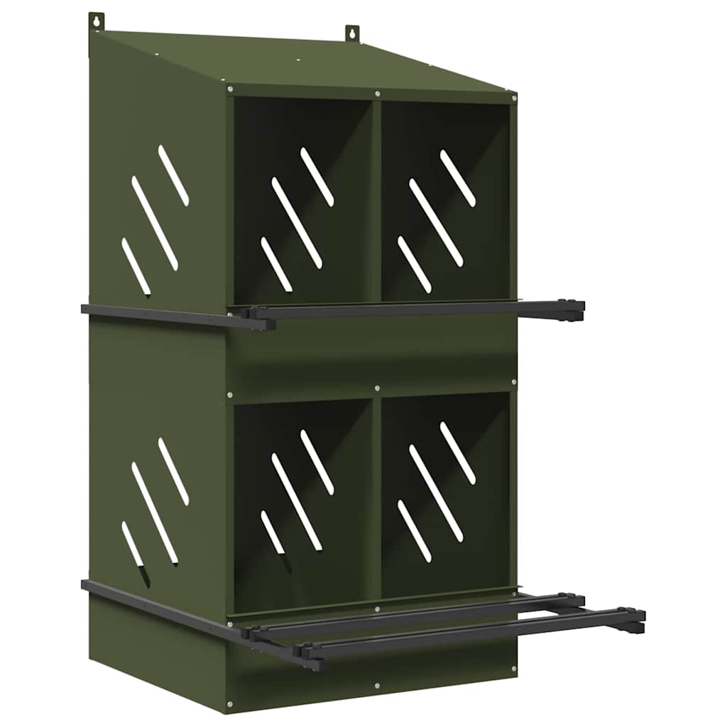 Nichoir à poules VidaXL avec 4 compartiments en métal vert olive