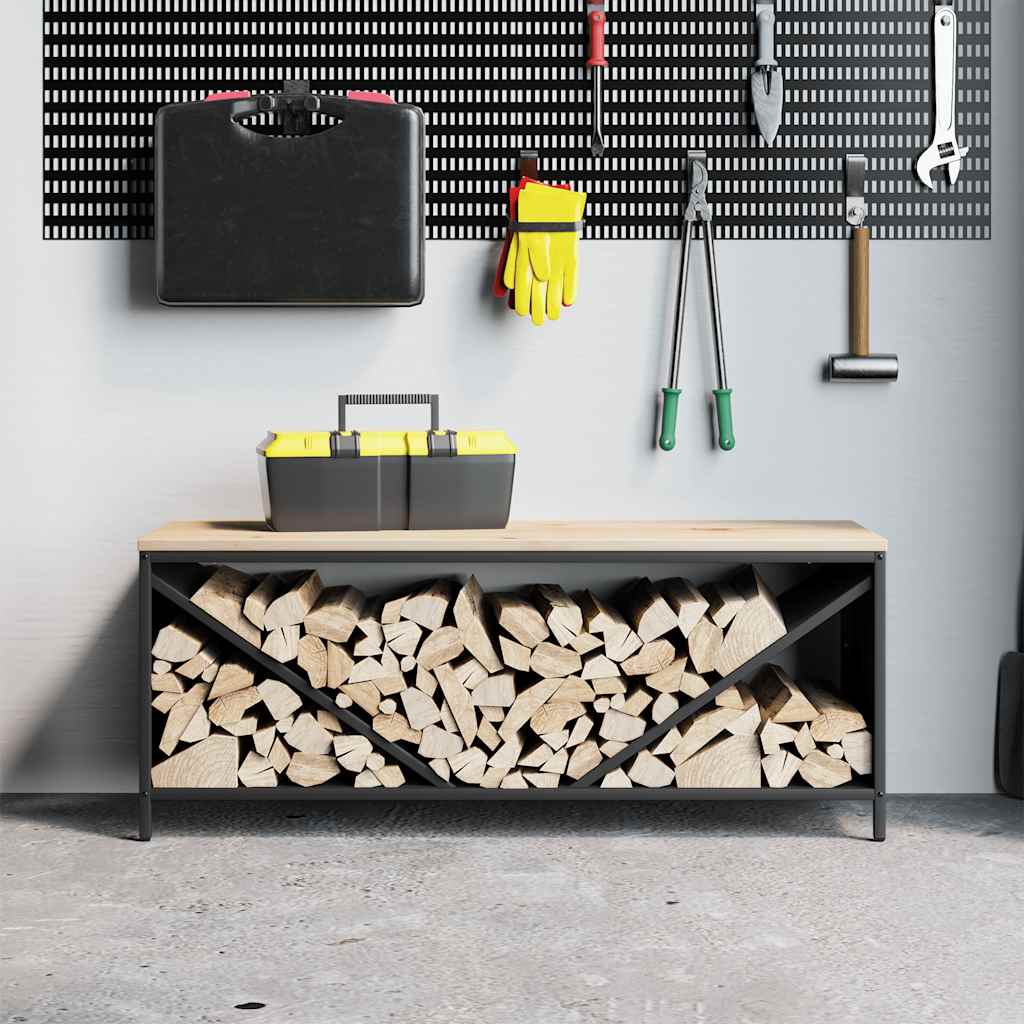 VidaXL support à bois de chauffage avec plateau en bois 100,5x35,5x40 cm noir