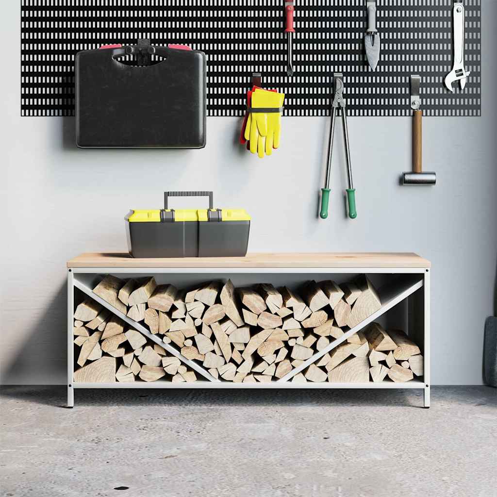 VidaXL support à bois de chauffage avec plateau en bois 100,5x35,5x40 cm blanc