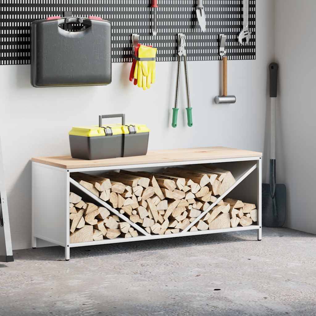 VidaXL support à bois de chauffage avec plateau en bois 100,5x35,5x40 cm blanc