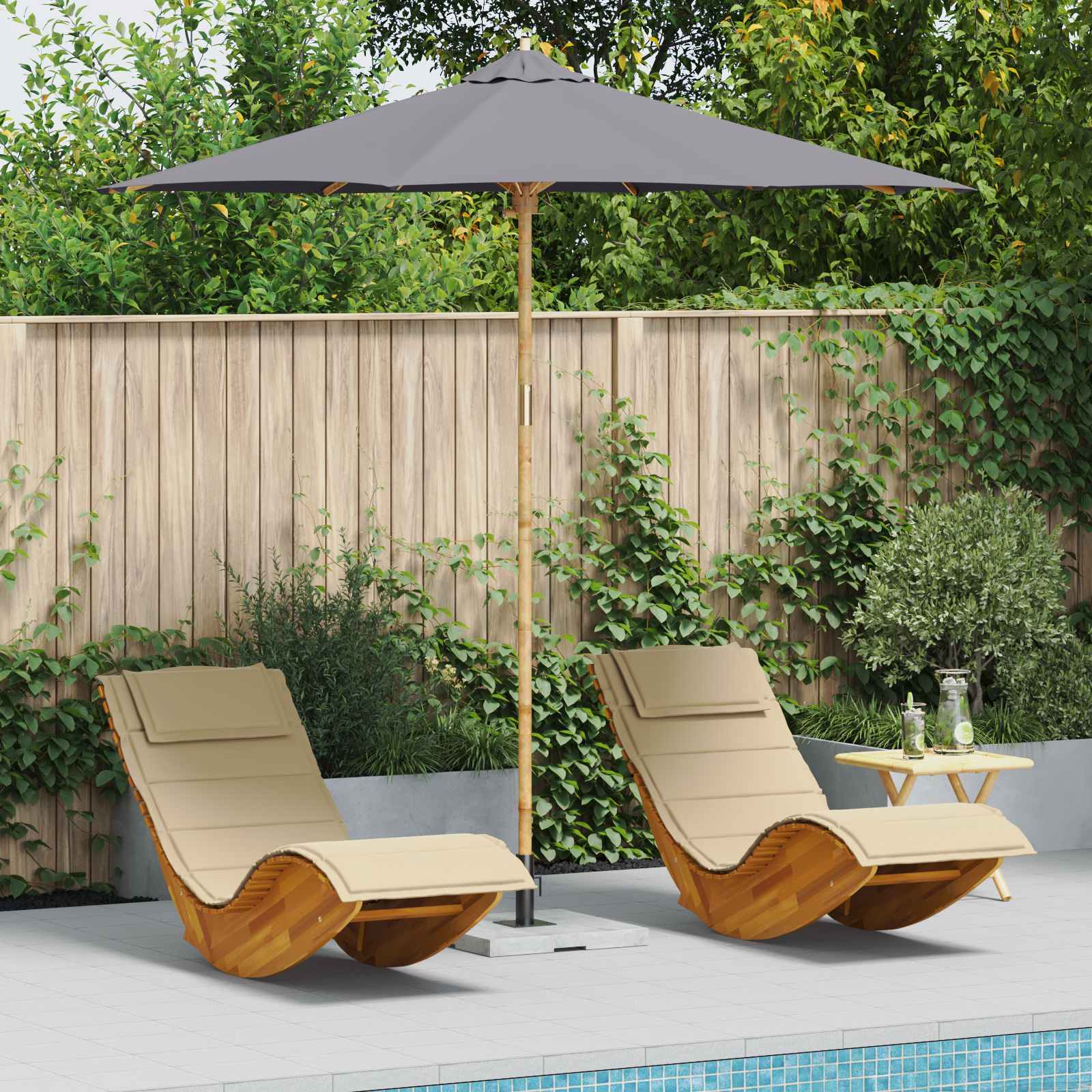 Vidaxxl parasol de jardin gris foncé ø 270 x 260 cm bambou