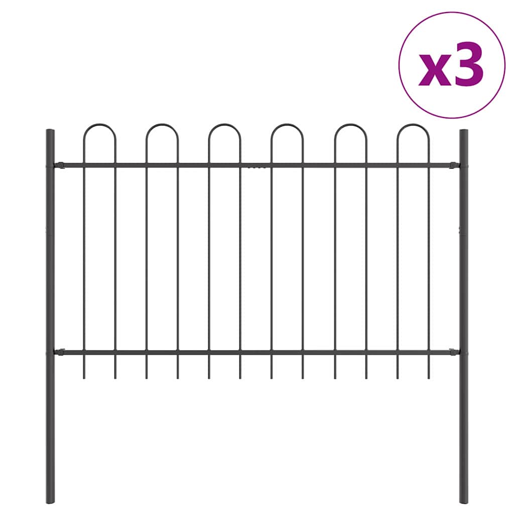 Vidaxl clôture de jardin 3 pcs gris 5,1 x 1 m acier enduit de poudre