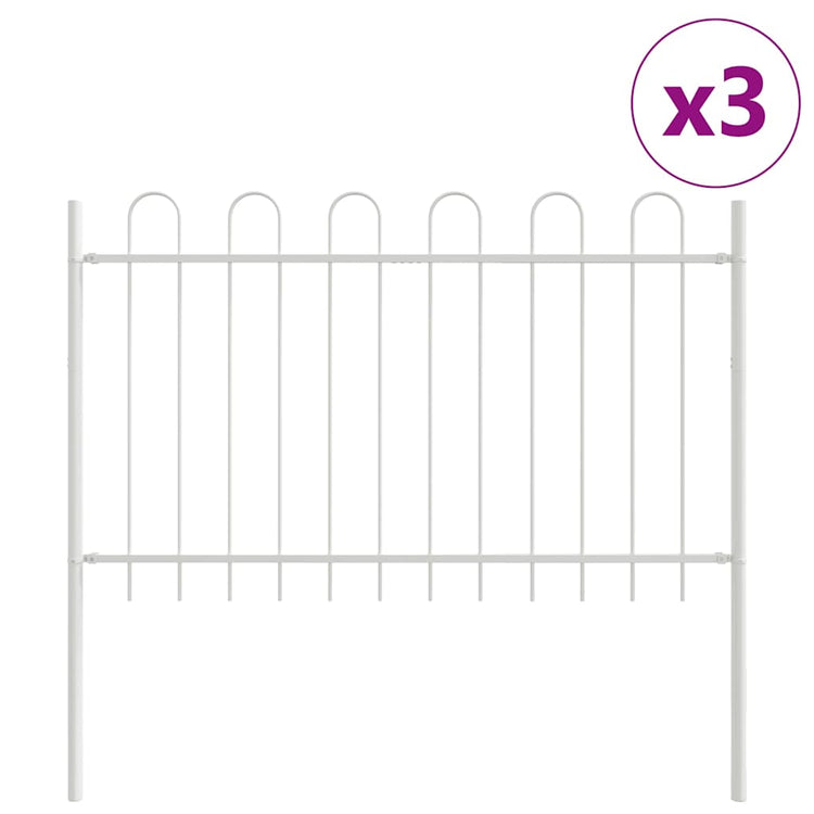 Vidaxl clôture de jardin 3 pcs blanc 5,1 x 1 m acier enduit de poudre