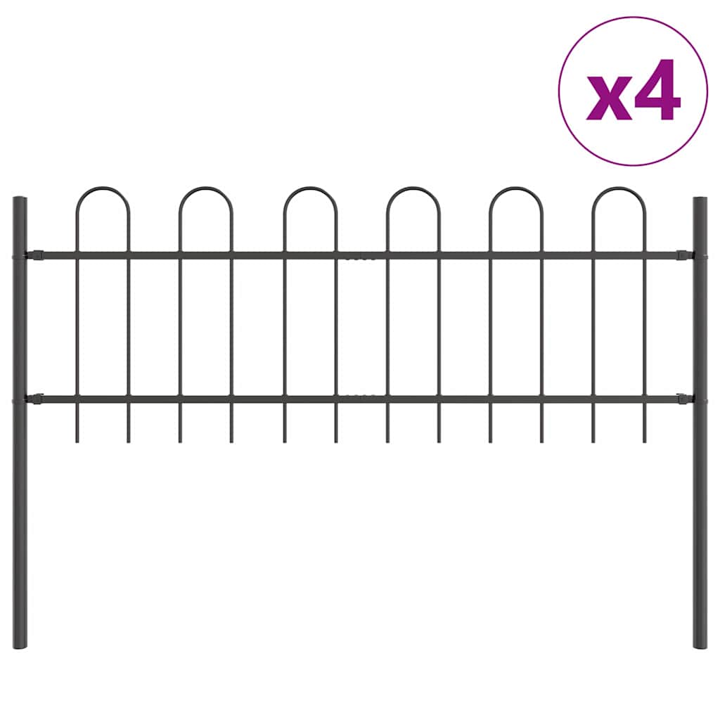 Vidaxl clôture de jardin 4 pcs gris 6,8 x 0,6 m acier enduit de poudre
