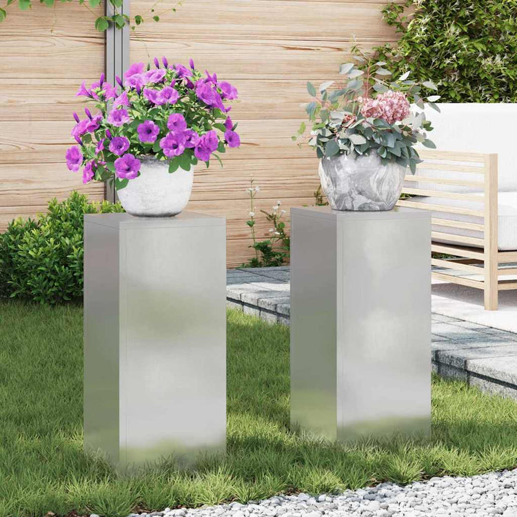 VidaXL support pour plantes 2 pcs argent 24 x 24 x 55 cm acier inoxydable