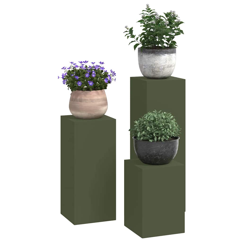 VidaXL support pour plantes 3 pcs acier vert olive