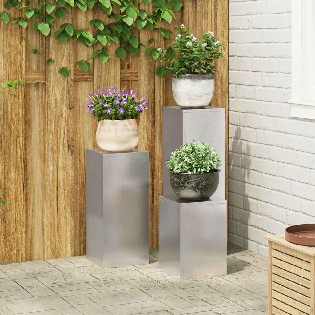 VidaXL support pour plantes 3 pcs argent acier inoxydable
