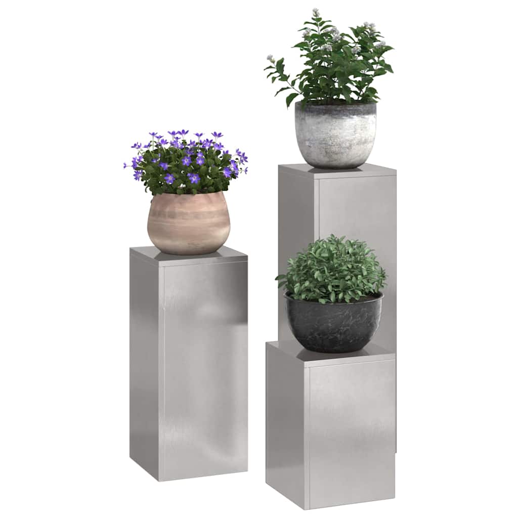 VidaXL support pour plantes 3 pcs argent acier inoxydable