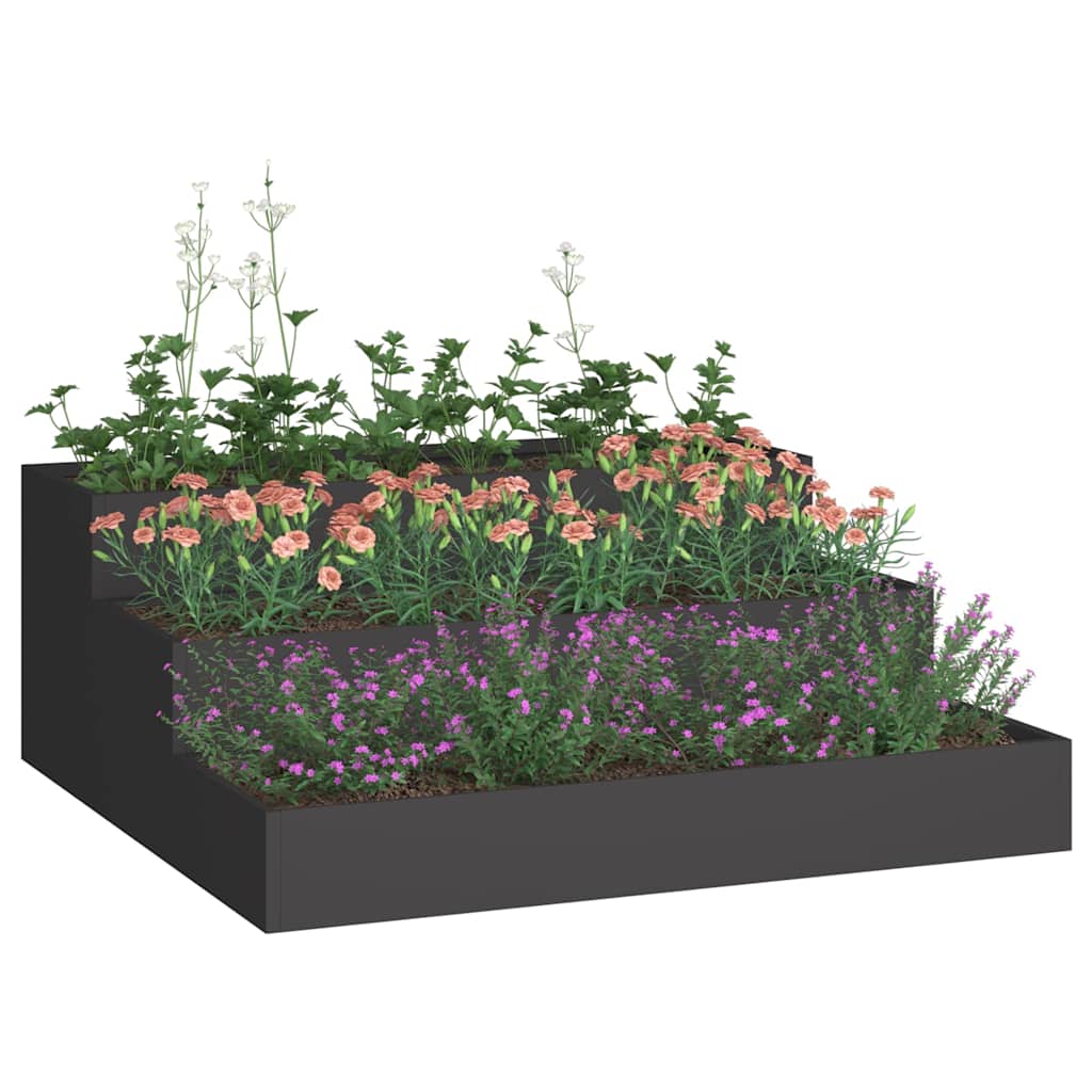 Vidaxl pot de fleur de jardin noir 90 x 90 x 35 cm acier laminé à froid