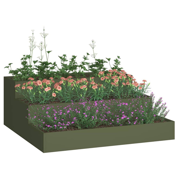 Vidaxl pot de fleur de jardin vert olive 90 x 90 x 35 cm acier laminé à froid