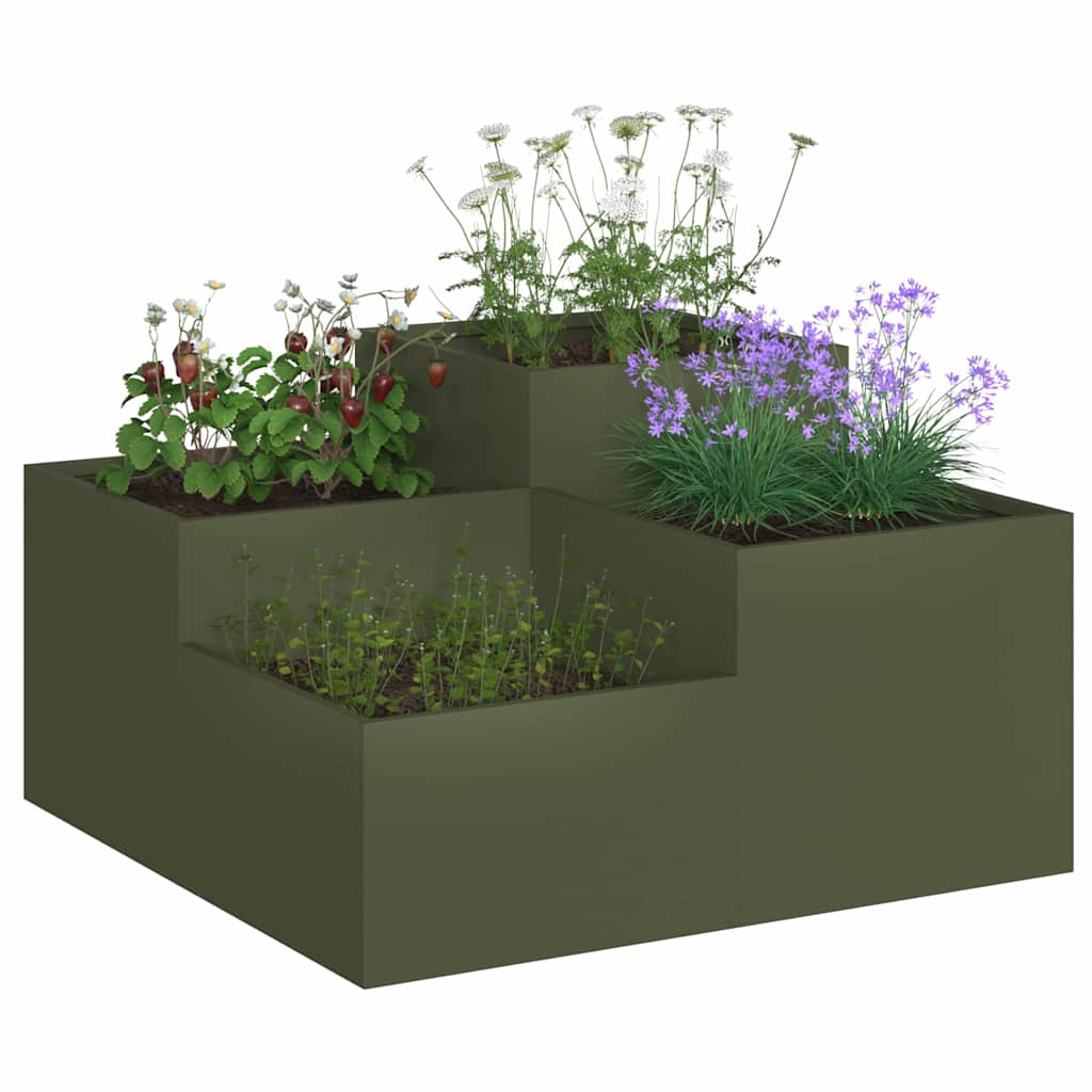 Vidaxxl pot de fleur de jardin vert olive 100 x 100 x 48 cm acier