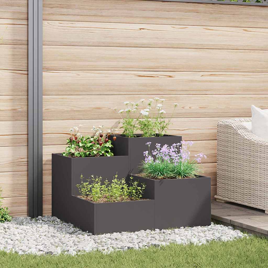 VidaXL pot de fleur de jardin noir 80 x 80 x 60 cm acier