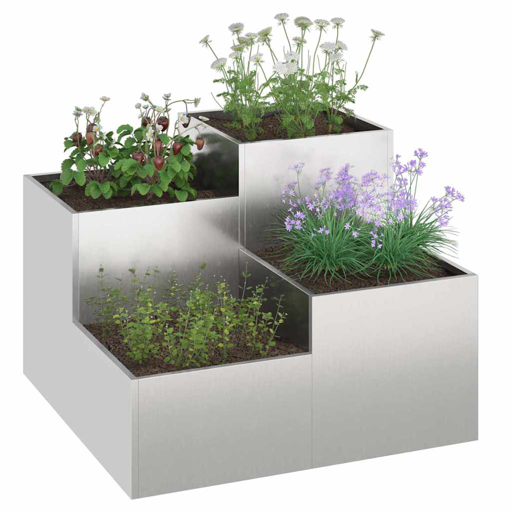 VidaXL pot de fleur de jardin argent 80 x 80 x 60 cm acier inoxydable