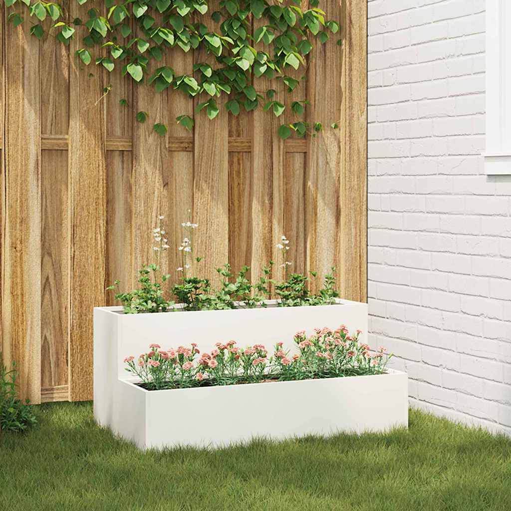 Vidaxl pot de fleur de jardin blanc 100 x 60 x 45 cm acier laminé à froid